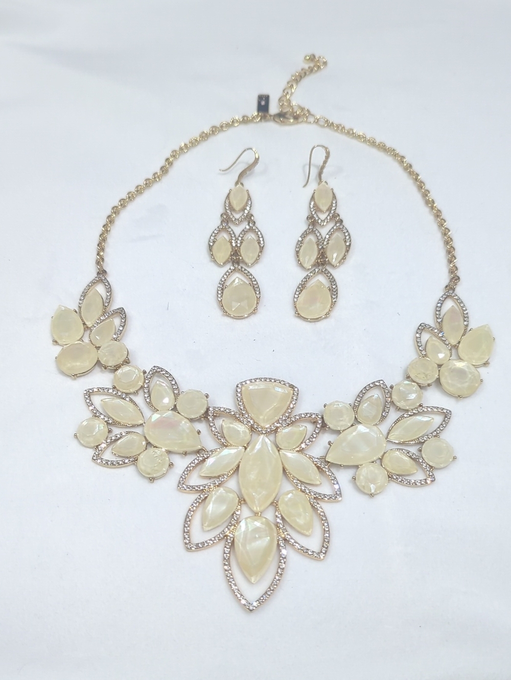 Statement Cream Teardrop Crystal Necklace and Earrings Set